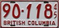 Nummernschilder / Kfz-Kennzeichen Kanada 1945 1940er British Columbia