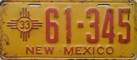 Nummernschilder / Kfz-Kennzeichen USA 1933 1930er New Mexico NM