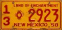 Nummernschilder / Kfz-Kennzeichen USA 1958 1950er New Mexico NM