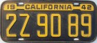 Nummernschilder / Kfz-Kennzeichen USA 1942 1940er California CA