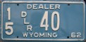 Nummernschilder / Kfz-Kennzeichen USA 1962 1960er Wyoming WY