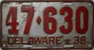 Nummernschilder / Kfz-Kennzeichen USA 1938 1930er Delaware DE