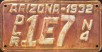 Nummernschilder / Kfz-Kennzeichen USA 1932 1930er Arizona AZ