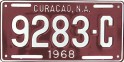 Nummernschilder / Kfz-Kennzeichen Niederländische Antillen 1968 1960er Curacao